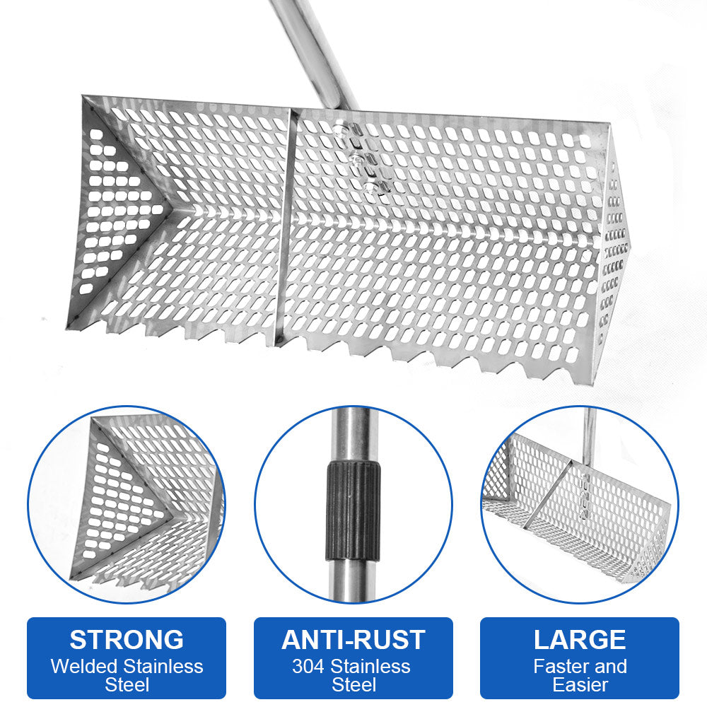 Beach Rake Stainless Steel Sand Flea Rake 140cm Long Detachable Handle and Shark Tooth Wide Sifter for Easy V985-BEACHRAKE