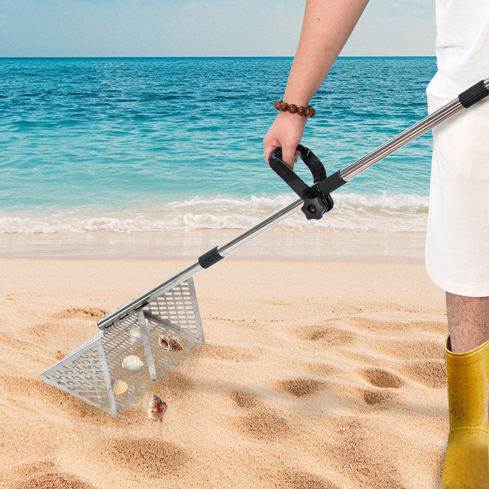 Beach Rake Stainless Steel Sand Flea Rake 140cm Long Detachable Handle and Shark Tooth Wide Sifter for Easy V985-BEACHRAKE