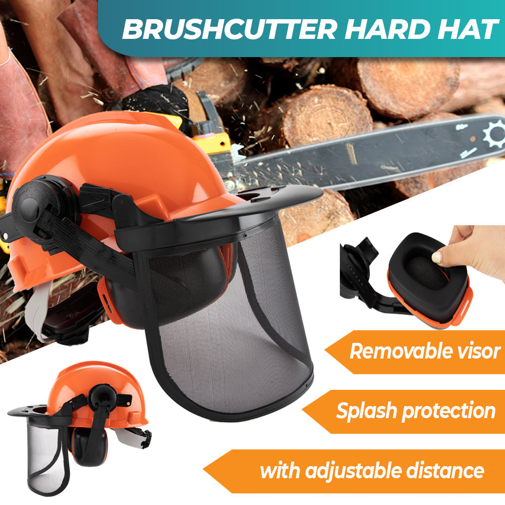 Chainsaw Brushcutter Hard Hat Safety Helmet Face Shield With Visor & Ear Muffs For Landscaping Gardening Lawn V985-BRUSHCUTTERHARDHAT