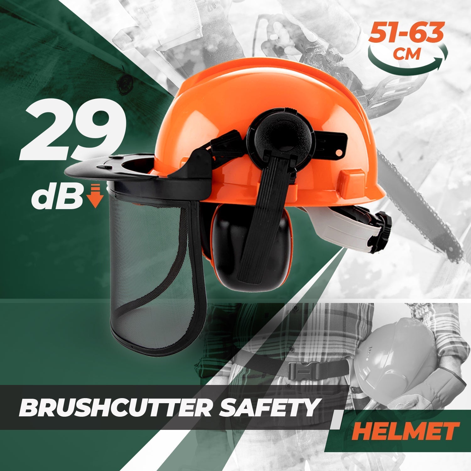 Chainsaw Brushcutter Hard Hat Safety Helmet Face Shield With Visor & Ear Muffs For Landscaping Gardening Lawn V985-BRUSHCUTTERHARDHAT