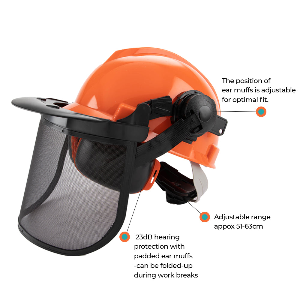 Chainsaw Brushcutter Hard Hat Safety Helmet Face Shield With Visor & Ear Muffs For Landscaping Gardening Lawn V985-BRUSHCUTTERHARDHAT
