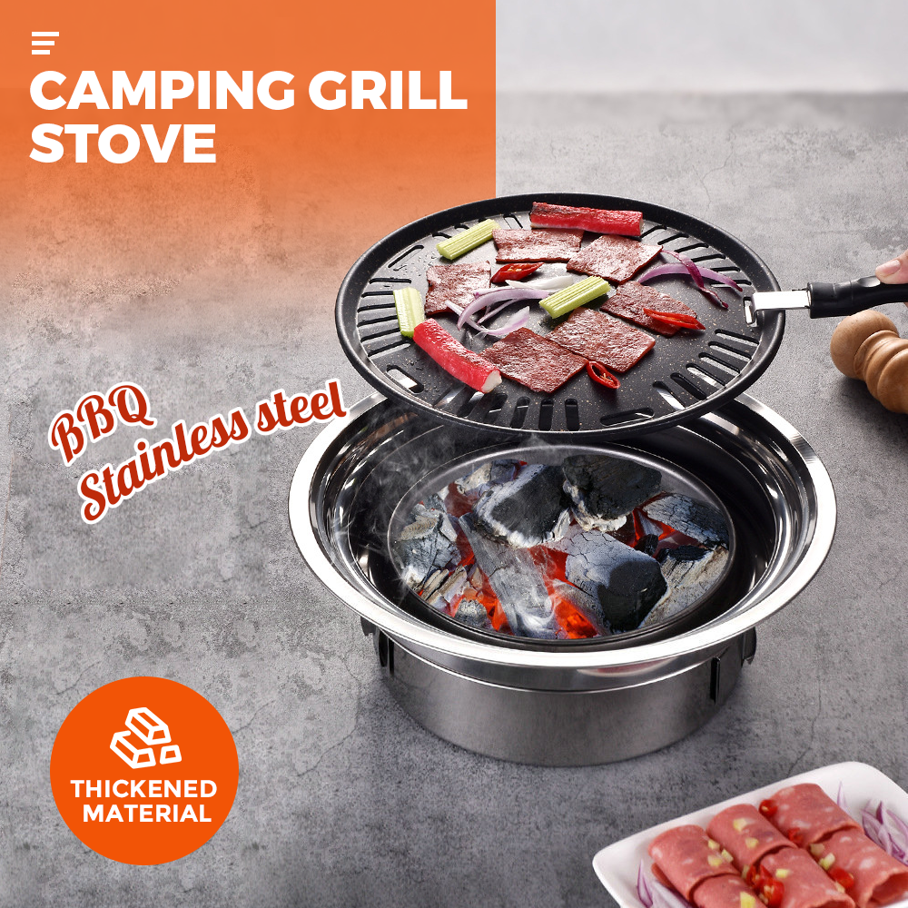Portable Multifunctional Charcoal Barbecue Grill 13 Inch Stainless Steel BBQ Camping Grill Stove Tabletop V985-CAMPINGGRILLSTOVE
