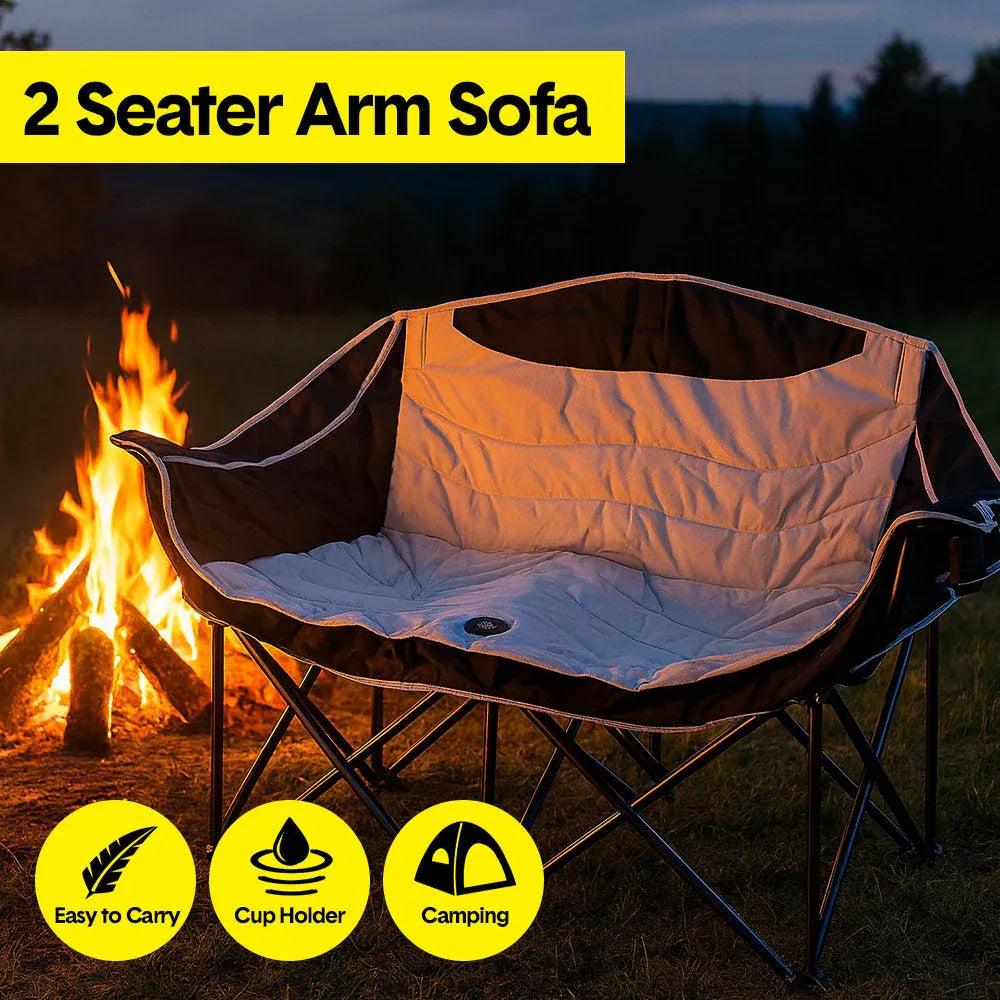 Double Camping Chairs Outdoor Lawn Camping Couch Heavy Duty Folding Chairs Strong Loading Capacity Metal V985-CAMPINGSOFA