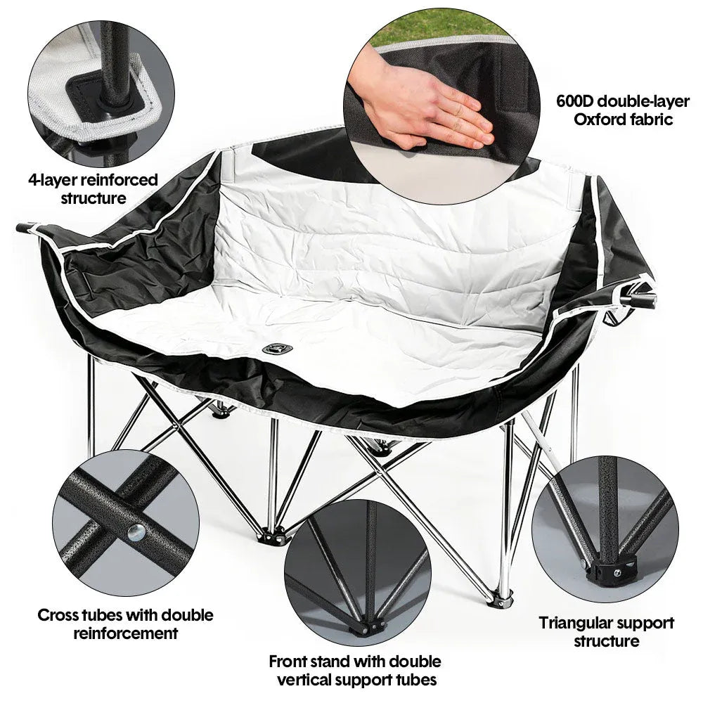 Double Camping Chairs Outdoor Lawn Camping Couch Heavy Duty Folding Chairs Strong Loading Capacity Metal V985-CAMPINGSOFA