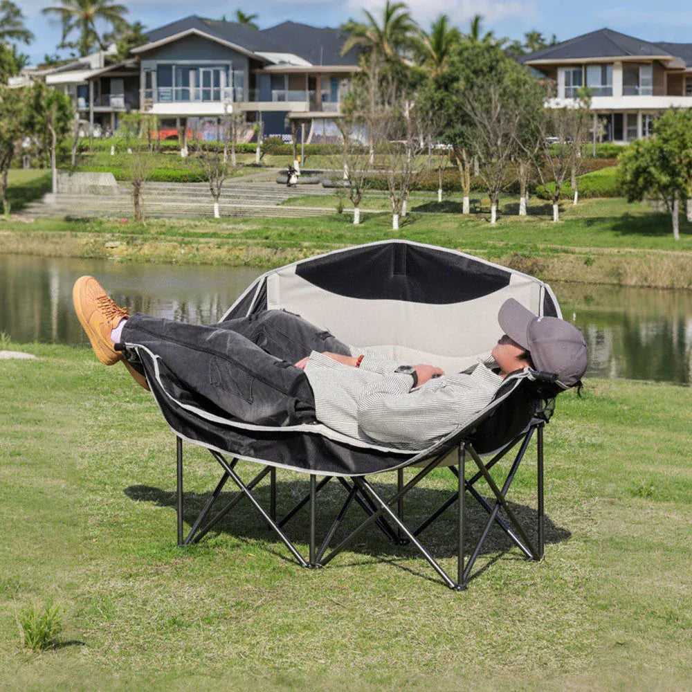Double Camping Chairs Outdoor Lawn Camping Couch Heavy Duty Folding Chairs Strong Loading Capacity Metal V985-CAMPINGSOFA