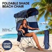 Foldable Canopy Shade Chair Outdoor Sturdy Frame Thickened Oxford Fabric Chair with Armrest Cup Holder and Carry Bag for Camping Fishing Yard Barbeque
