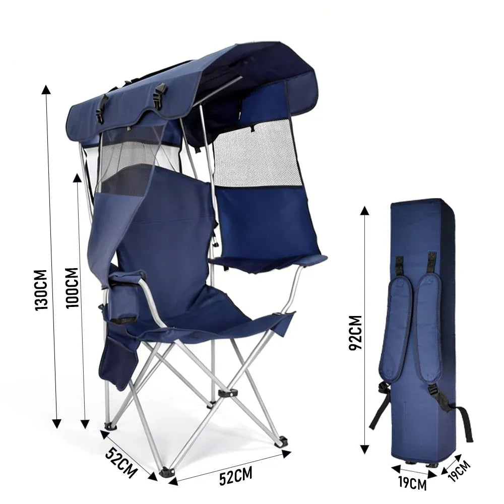 Foldable Canopy Shade Chair Outdoor Sturdy Frame Thickened Oxford Fabric Chair with Armrest Cup Holder and Carry Bag for Camping Fishing Yard Barbeque