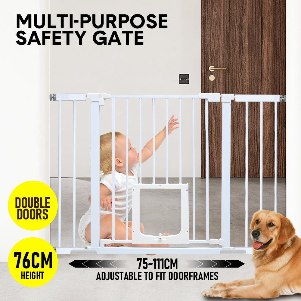 Alston 76cm Tall Baby Pet Security Gate Safety Adjustable Width with Cat Door for House Doorways Stairs Guard V985-CATDOORGATE