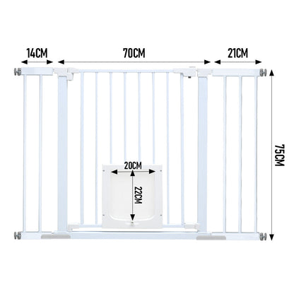 Alston 76cm Tall Baby Pet Security Gate Safety Adjustable Width with Cat Door for House Doorways Stairs Guard V985-CATDOORGATE