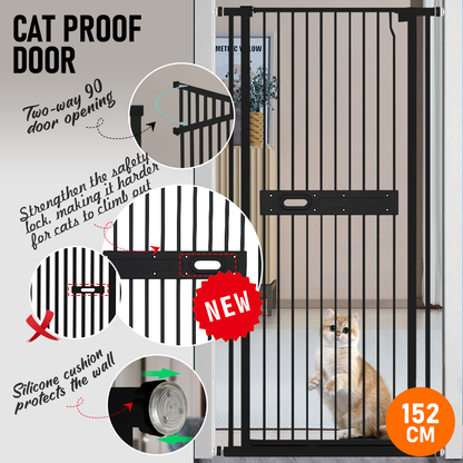 Alston Extra Tall 150cm Baby Pet Security Gate Balck Safety Gate Easy Fit Fence Two Way Opening No Drill V985-CATPROOFDOOR