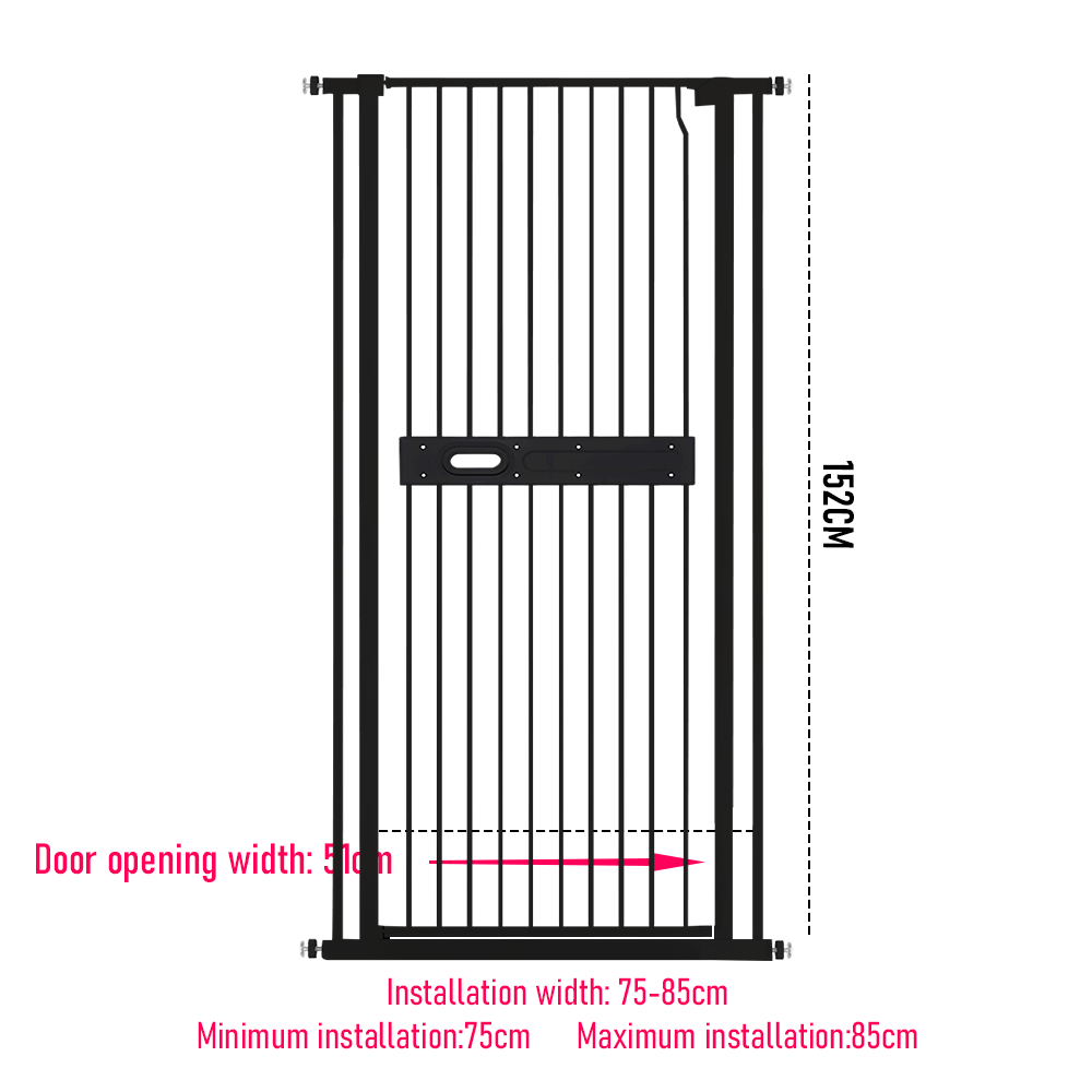 Alston Extra Tall 150cm Baby Pet Security Gate Balck Safety Gate Easy Fit Fence Two Way Opening No Drill V985-CATPROOFDOOR