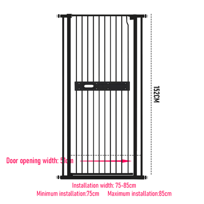 Alston Extra Tall 150cm Baby Pet Security Gate Balck Safety Gate Easy Fit Fence Two Way Opening No Drill V985-CATPROOFDOOR