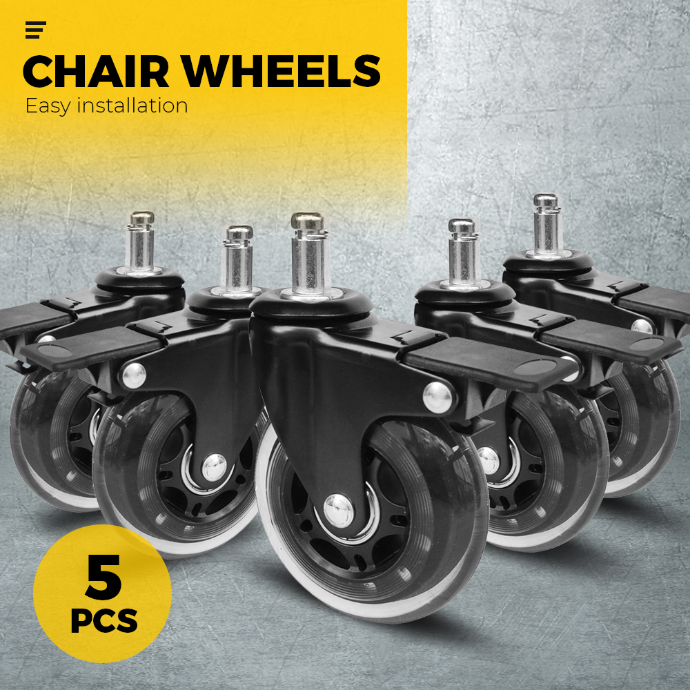 5 pcs Office Chair Casters 360 Rotatable Replacement Wheels with Locks V985-CHAIRCASTERS