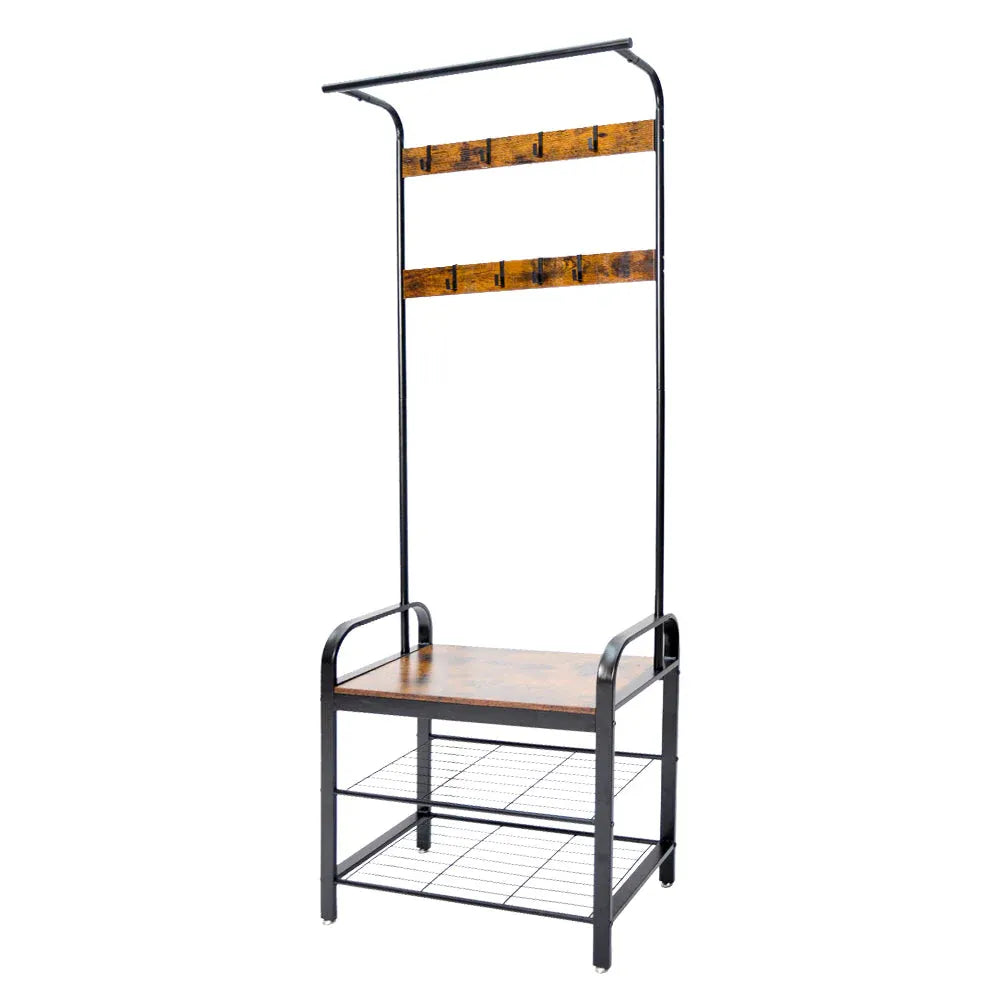 4-In-1 Coat Rack Large Capacity Freestanding Hall Tree 183 High Entryway Bench with 8 Detachable Hooks V985-COATRACK