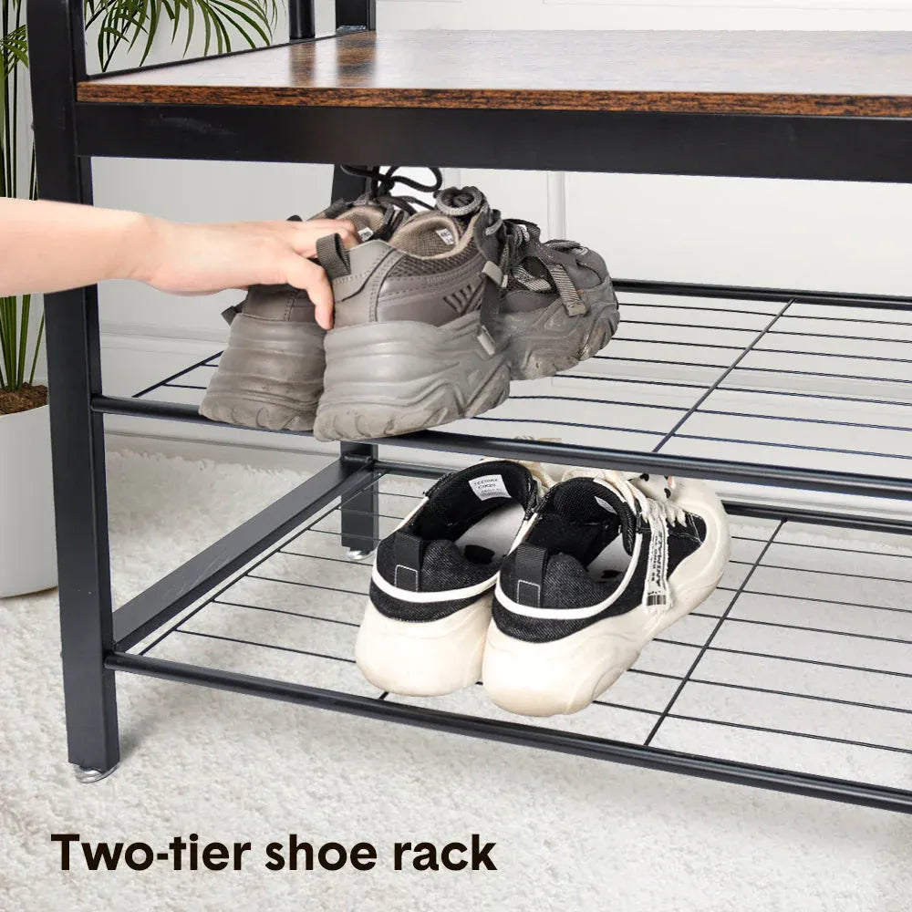 4-In-1 Coat Rack Large Capacity Freestanding Hall Tree 183 High Entryway Bench with 8 Detachable Hooks V985-COATRACK