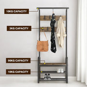 4-In-1 Coat Rack Large Capacity Freestanding Hall Tree 183 High Entryway Bench with 8 Detachable Hooks V985-COATRACK