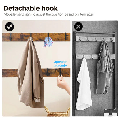 4-In-1 Coat Rack Large Capacity Freestanding Hall Tree 183 High Entryway Bench with 8 Detachable Hooks V985-COATRACK
