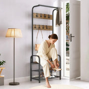 4-In-1 Coat Rack Large Capacity Freestanding Hall Tree 183 High Entryway Bench with 8 Detachable Hooks V985-COATRACK