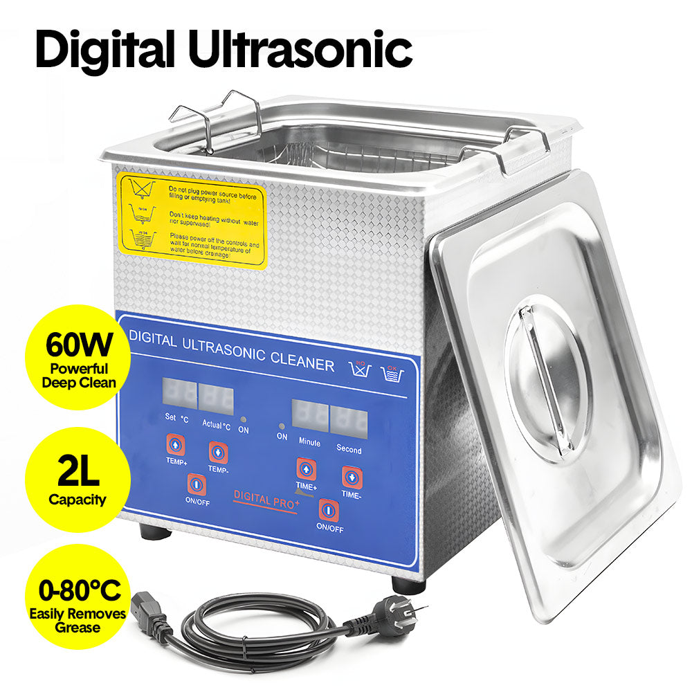 2L Ultrasonic Cleaner Lab-Grade Stainless Steel Ultrasonic Cleaning Machine Digital Heating Timer and Basket V985-DIGITALULTRASONIC
