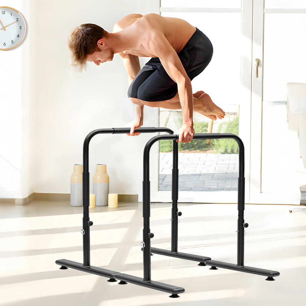 Set of 2 Functional Fitness Dip Stands Station Height Adjustable Dip Bars Portable Parallettes Calisthenics V985-DIPBAR