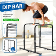 Set of 2 Functional Fitness Dip Stands Station Height Adjustable Dip Bars Portable Parallettes Calisthenics V985-DIPBAR