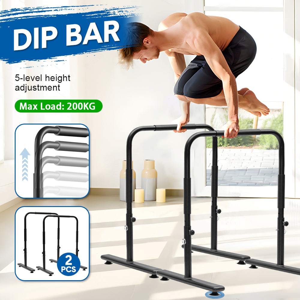 Set of 2 Functional Fitness Dip Stands Station Height Adjustable Dip Bars Portable Parallettes Calisthenics V985-DIPBAR