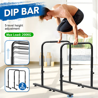 Set of 2 Functional Fitness Dip Stands Station Height Adjustable Dip Bars Portable Parallettes Calisthenics V985-DIPBAR