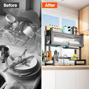 Over The Sink Dish Drying Rack Carbon Steel Dish Drainer Drying Rack 85cm Long Sink Caddy with Door and V985-DISHDRYINGRACK