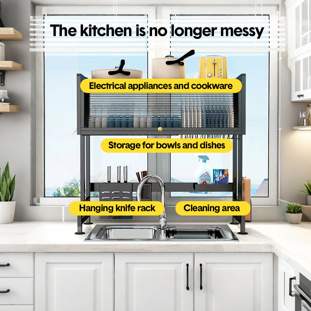 Over The Sink Dish Drying Rack Carbon Steel Dish Drainer Drying Rack 85cm Long Sink Caddy with Door and V985-DISHDRYINGRACK