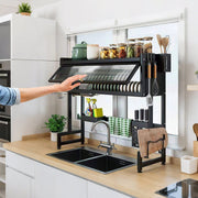 Over The Sink Dish Drying Rack Carbon Steel Dish Drainer Drying Rack 85cm Long Sink Caddy with Door and V985-DISHDRYINGRACK