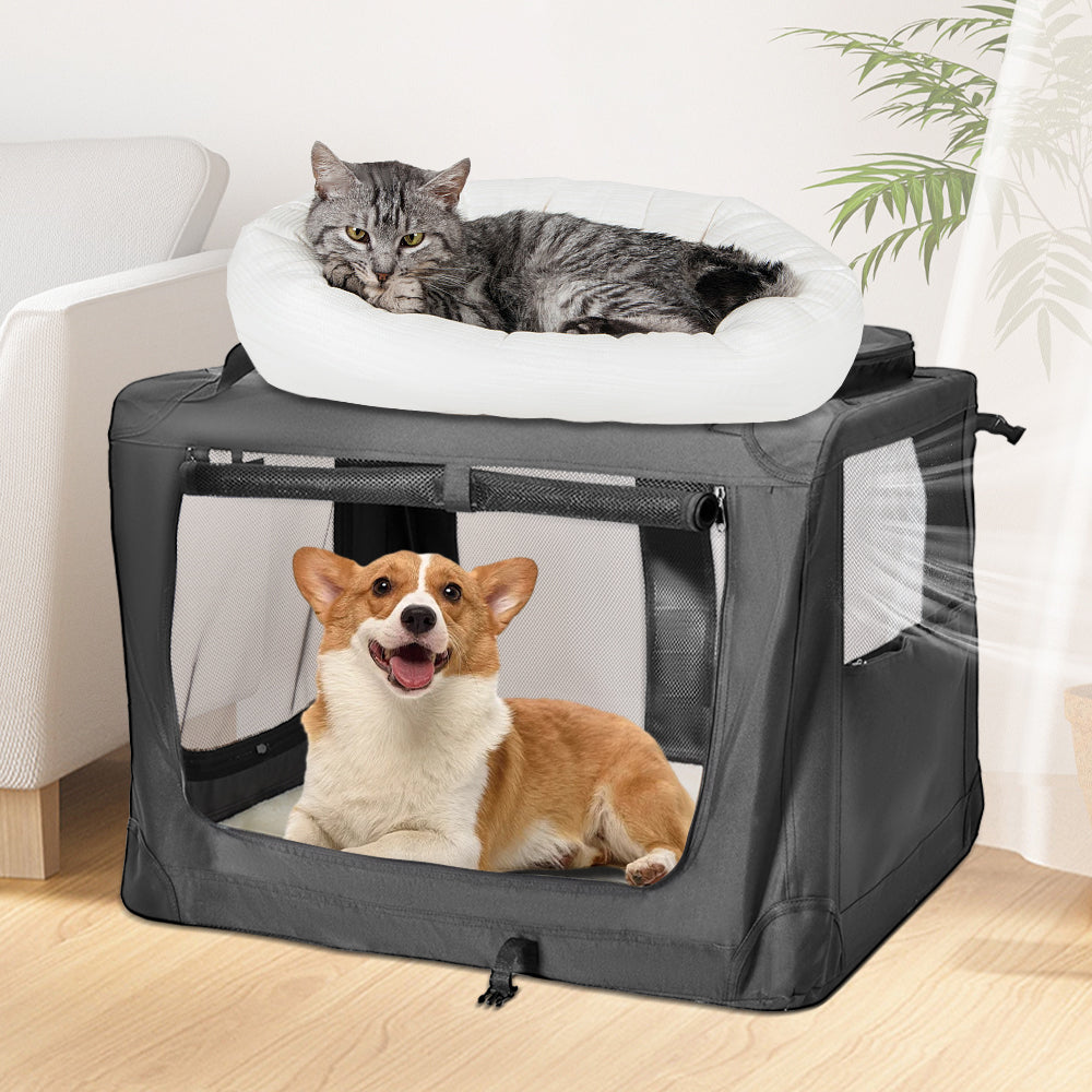 Foldable Dog Carrier Large Pet Travel Bag Portable and Breathable Car Travel Transport Kennel 72x52x52cm Load V985-DOGCARRIER