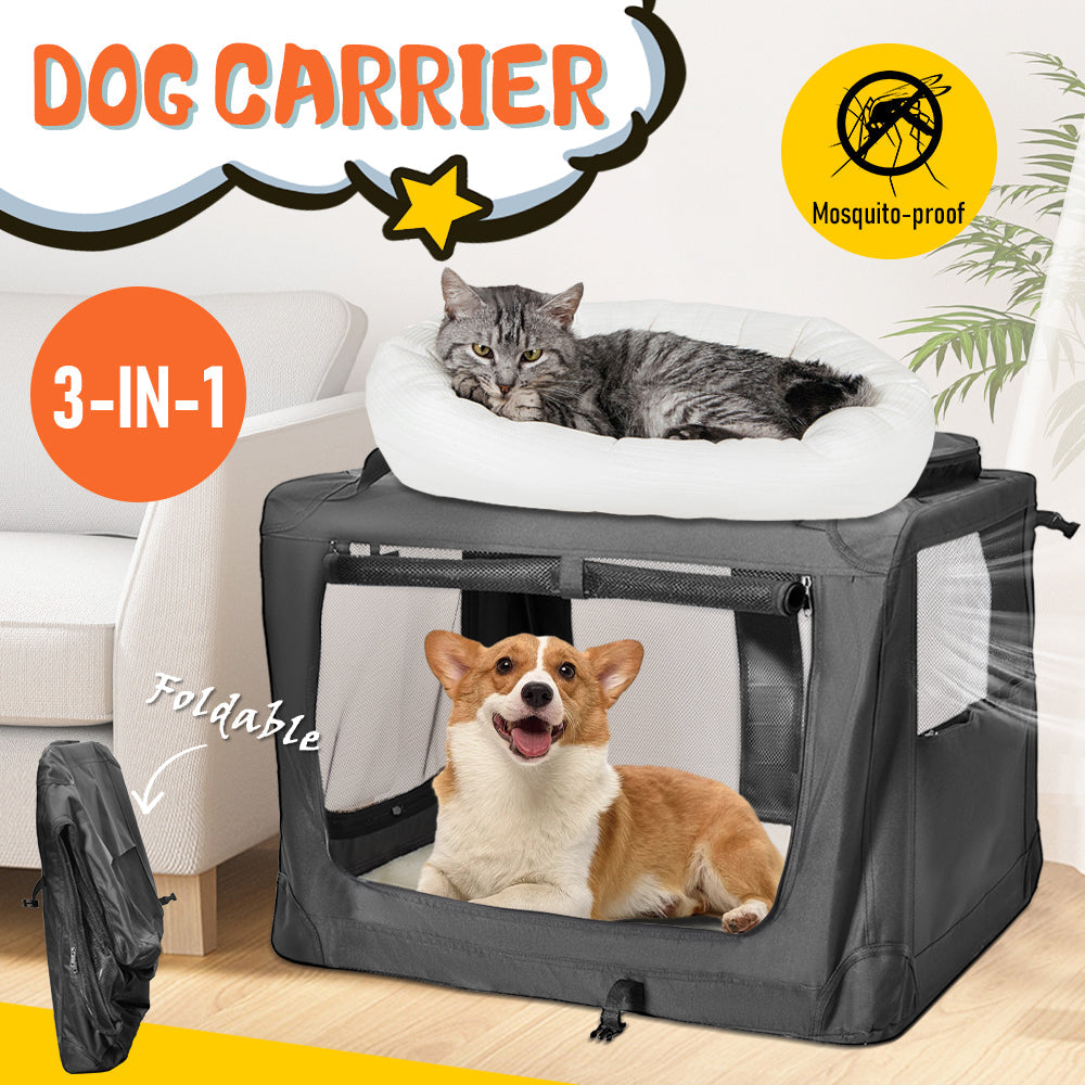 Foldable Dog Carrier Large Pet Travel Bag Portable and Breathable Car Travel Transport Kennel 72x52x52cm Load V985-DOGCARRIER