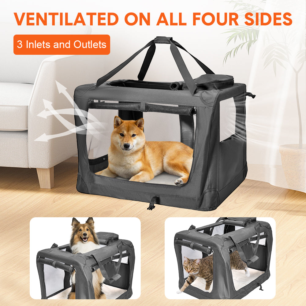 Foldable Dog Carrier Large Pet Travel Bag Portable and Breathable Car Travel Transport Kennel 72x52x52cm Load V985-DOGCARRIER