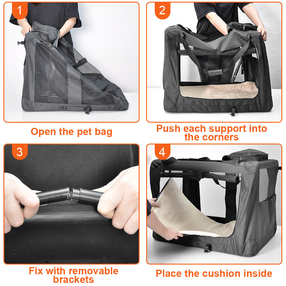 Foldable Dog Carrier Large Pet Travel Bag Portable and Breathable Car Travel Transport Kennel 72x52x52cm Load V985-DOGCARRIER
