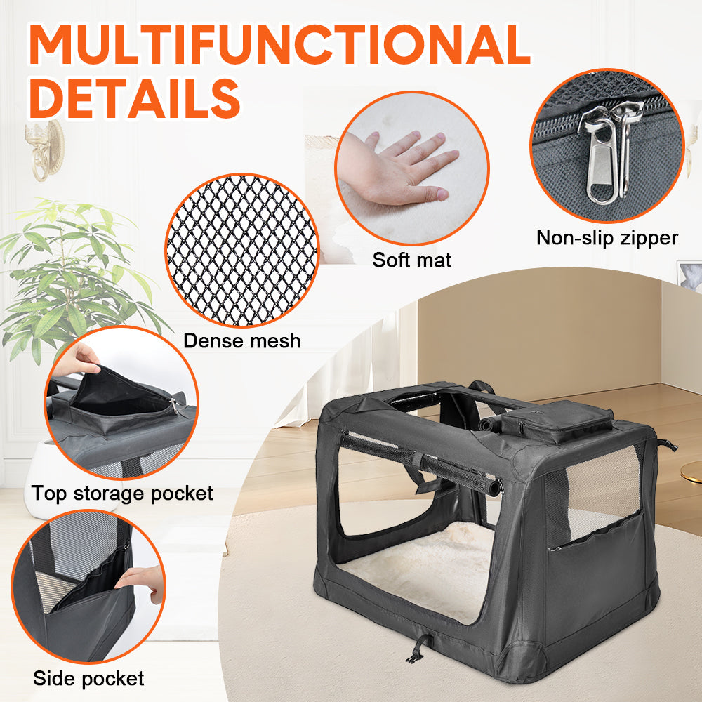 Foldable Dog Carrier Large Pet Travel Bag Portable and Breathable Car Travel Transport Kennel 72x52x52cm Load V985-DOGCARRIER