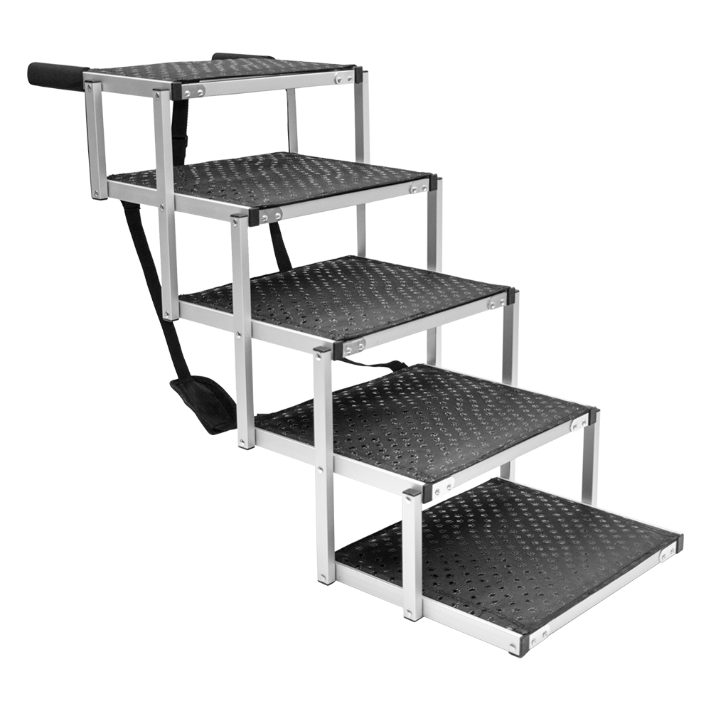 Folding Dog Stair Lightweight Aluminium Dog Ramp Adjustable Height 5 Steps Pet Ladder Loads up to 70Kg with V985-DOGSTAIR