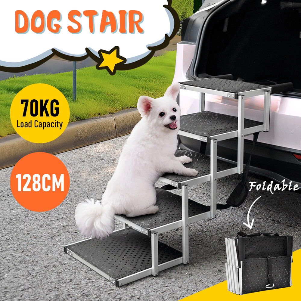 Folding Dog Stair Lightweight Aluminium Dog Ramp Adjustable Height 5 Steps Pet Ladder Loads up to 70Kg with V985-DOGSTAIR