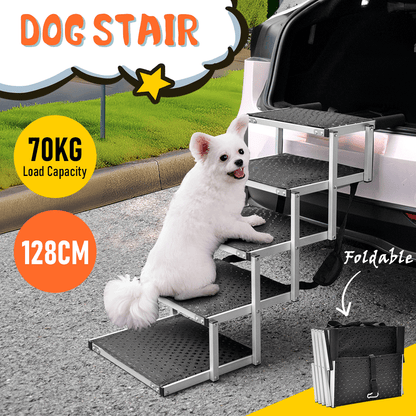 Folding Dog Stair Lightweight Aluminium Dog Ramp Adjustable Height 5 Steps Pet Ladder Loads up to 70Kg with V985-DOGSTAIR