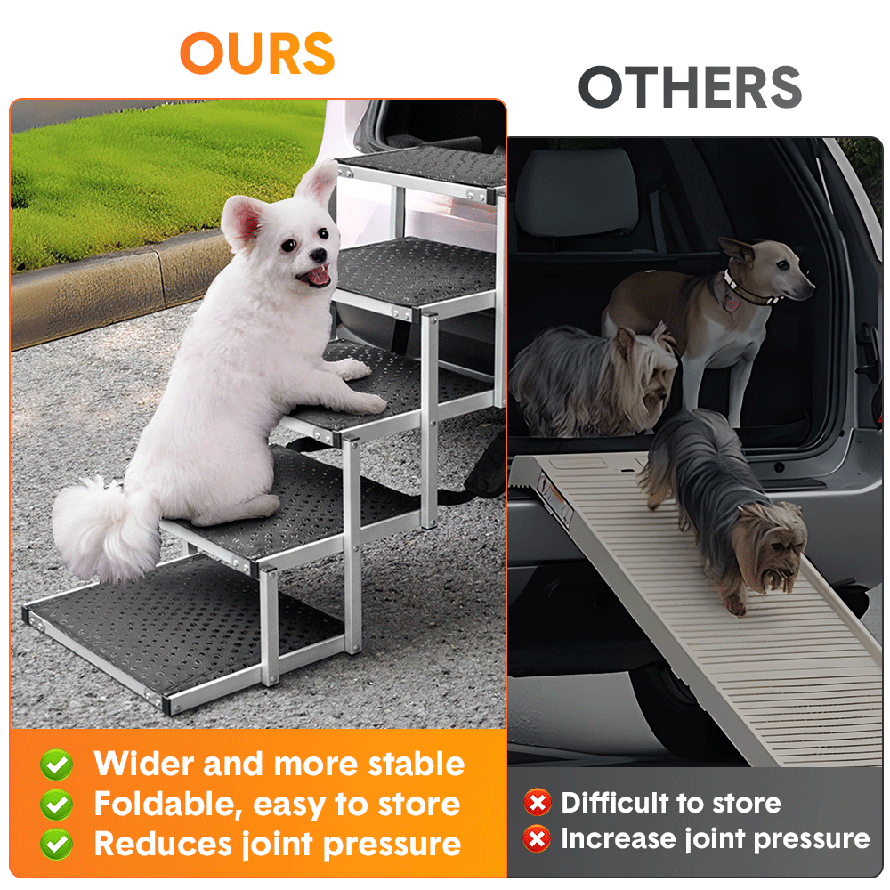 Folding Dog Stair Lightweight Aluminium Dog Ramp Adjustable Height 5 Steps Pet Ladder Loads up to 70Kg with V985-DOGSTAIR
