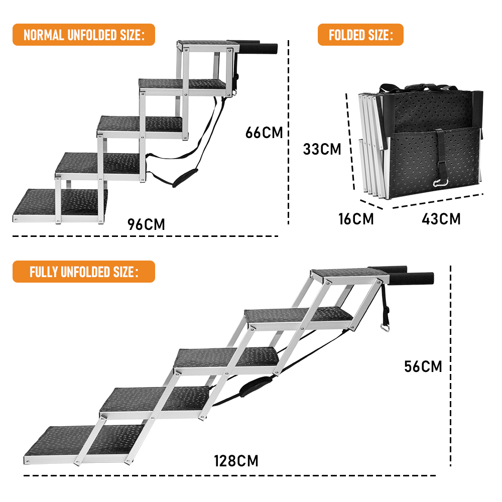 Folding Dog Stair Lightweight Aluminium Dog Ramp Adjustable Height 5 Steps Pet Ladder Loads up to 70Kg with V985-DOGSTAIR