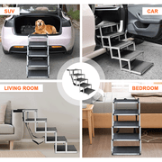 Folding Dog Stair Lightweight Aluminium Dog Ramp Adjustable Height 5 Steps Pet Ladder Loads up to 70Kg with V985-DOGSTAIR