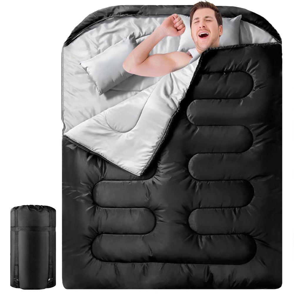 Detachable Double Sleeping Bag with 2 Pillows Queen Size- 2-in-1 Convertible Design Waterproof Warm V985-DOUBLESLEEPBAG