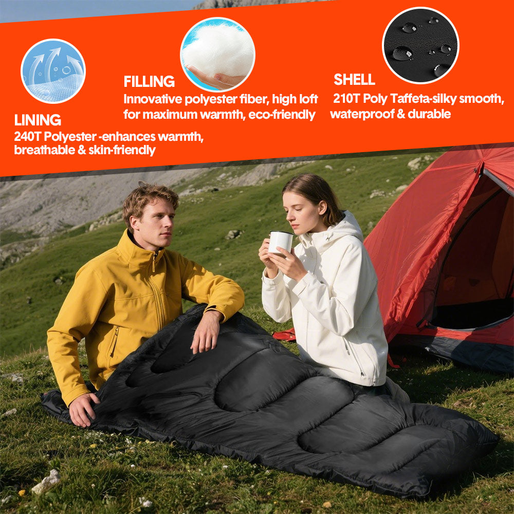 Detachable Double Sleeping Bag with 2 Pillows Queen Size- 2-in-1 Convertible Design Waterproof Warm V985-DOUBLESLEEPBAG
