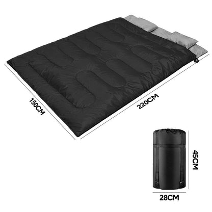 Detachable Double Sleeping Bag with 2 Pillows Queen Size- 2-in-1 Convertible Design Waterproof Warm V985-DOUBLESLEEPBAG