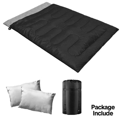 Detachable Double Sleeping Bag with 2 Pillows Queen Size- 2-in-1 Convertible Design Waterproof Warm V985-DOUBLESLEEPBAG