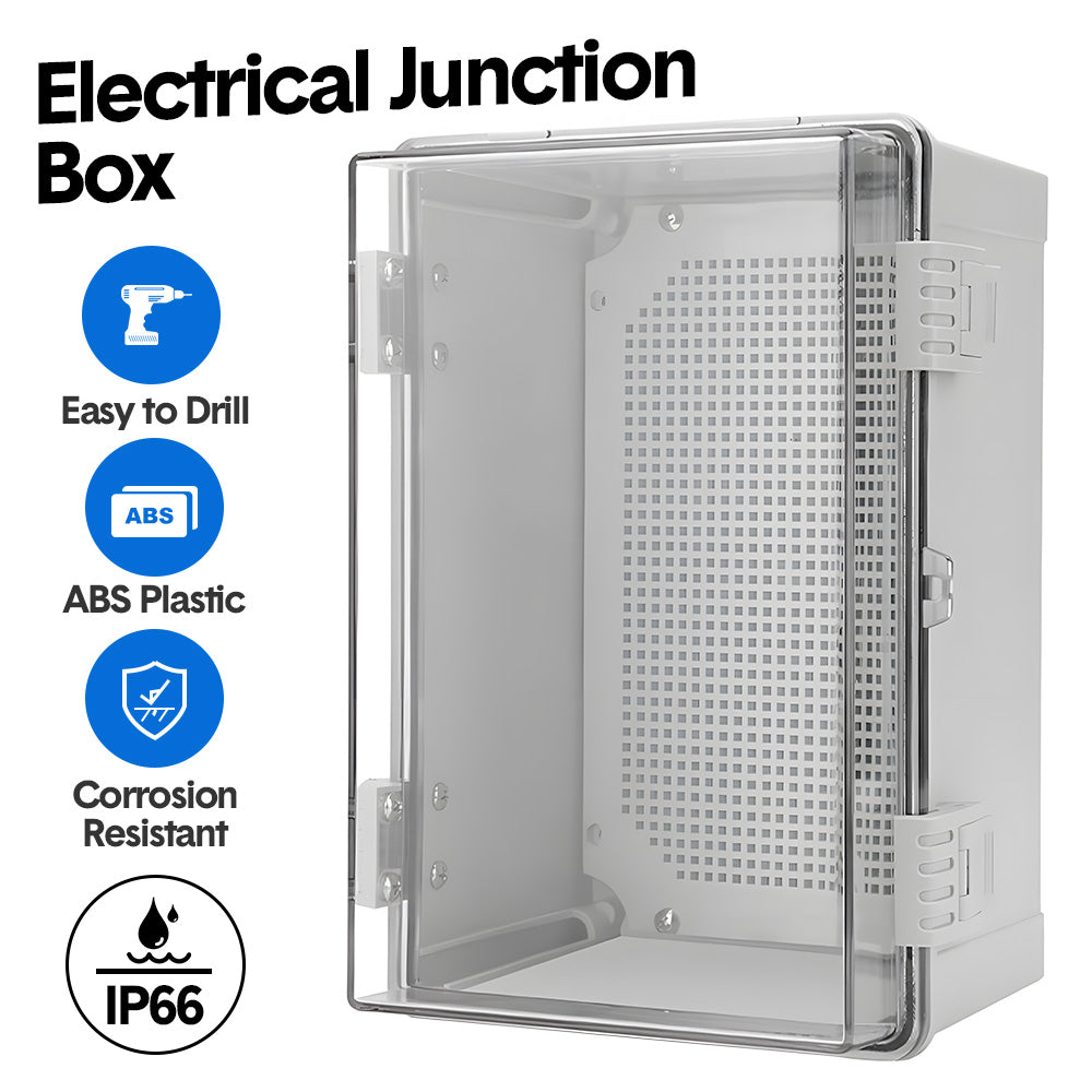 Electrical ABS Junction Box IP66 Waterproof Electrical Enclosure with Clear Hinged Cover and Mounting Plate V985-ELECTRICALJUNCTIONBOX