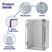 Electrical ABS Junction Box IP66 Waterproof Electrical Enclosure with Clear Hinged Cover and Mounting Plate V985-ELECTRICALJUNCTIONBOX