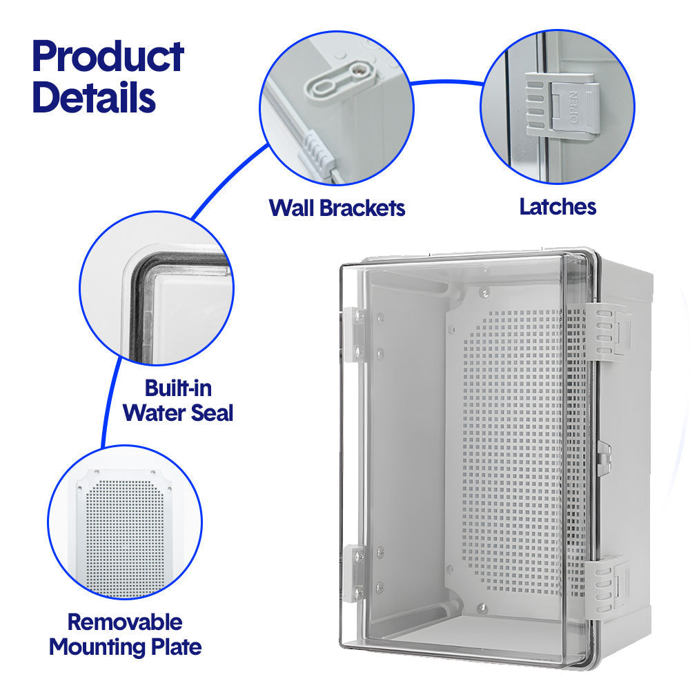 Electrical ABS Junction Box IP66 Waterproof Electrical Enclosure with Clear Hinged Cover and Mounting Plate V985-ELECTRICALJUNCTIONBOX