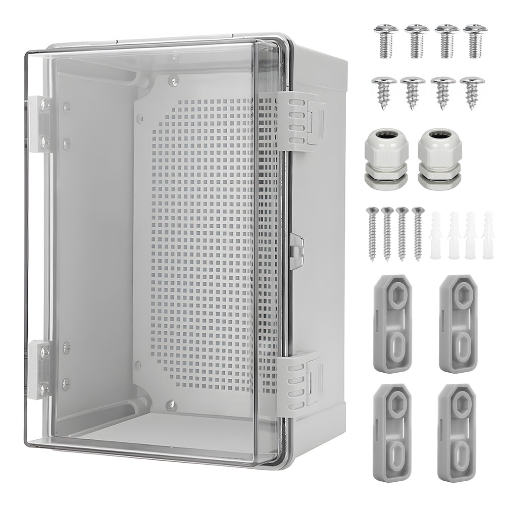 Electrical ABS Junction Box IP66 Waterproof Electrical Enclosure with Clear Hinged Cover and Mounting Plate V985-ELECTRICALJUNCTIONBOX
