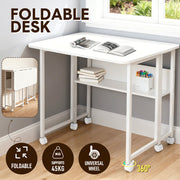 Compat Foldable Desk Rolling Study Desk Small Computer Desk with Wheels and Storage Shelf for Small Spaces V985-FOLDABLEDESK